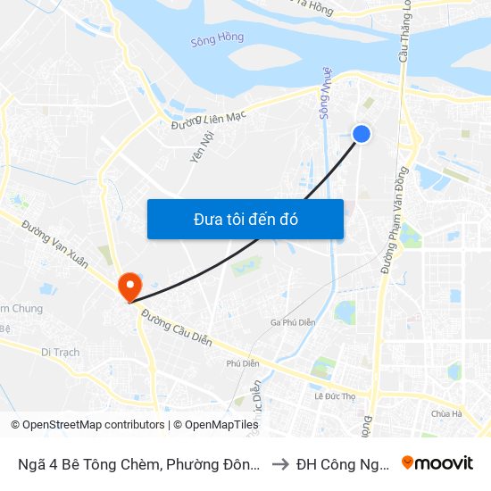 Ngã 4 Bê Tông Chèm, Phường Đông Ngạc to ĐH Công Nghiệp map