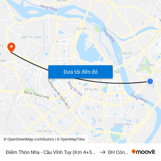 Điếm Thôn Nha - Cầu Vĩnh Tuy (Km 4+500 Đường Long Biên Xuân Quan) to ĐH Công Nghiệp map