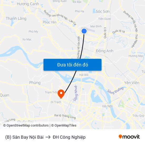 (B) Sân Bay Nội Bài to ĐH Công Nghiệp map