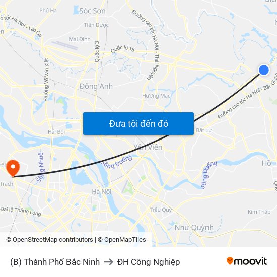 (B) Thành Phố Bắc Ninh to ĐH Công Nghiệp map