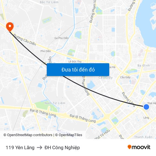 119 Yên Lãng to ĐH Công Nghiệp map