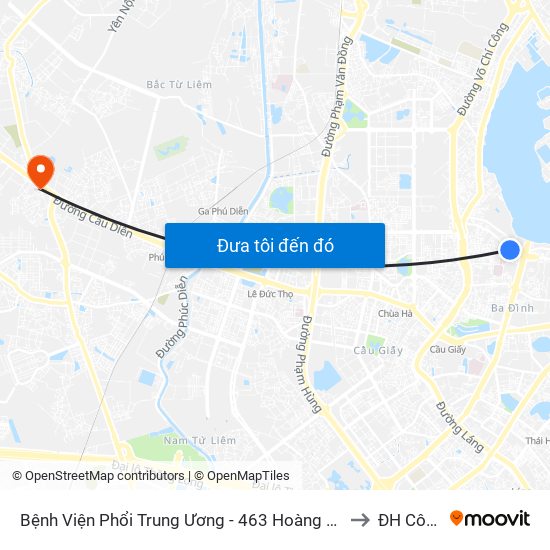 Bệnh Viện Phổi Trung Ương - 463 Hoàng Hoa Thám (Đối Diện 410 Hoàng Hoa Thám) to ĐH Công Nghiệp map