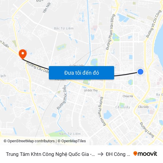 Trung Tâm Khtn Công Nghệ Quốc Gia - 18 Hoàng Quốc Việt to ĐH Công Nghiệp map