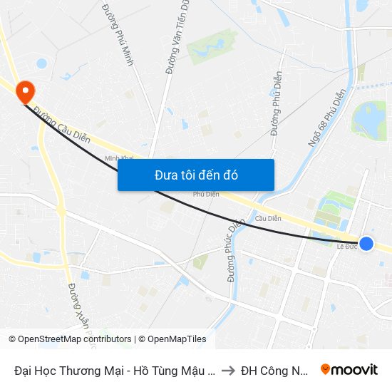 Đại Học Thương Mại - Hồ Tùng Mậu (Cột Sau) to ĐH Công Nghiệp map