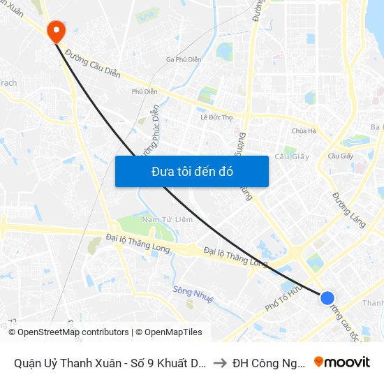 Quận Uỷ Thanh Xuân - Số 9 Khuất Duy Tiến to ĐH Công Nghiệp map