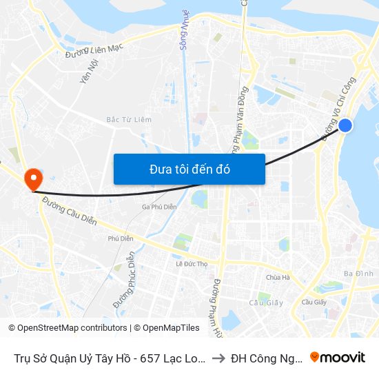 Trụ Sở Quận Uỷ Tây Hồ - 657 Lạc Long Quân to ĐH Công Nghiệp map