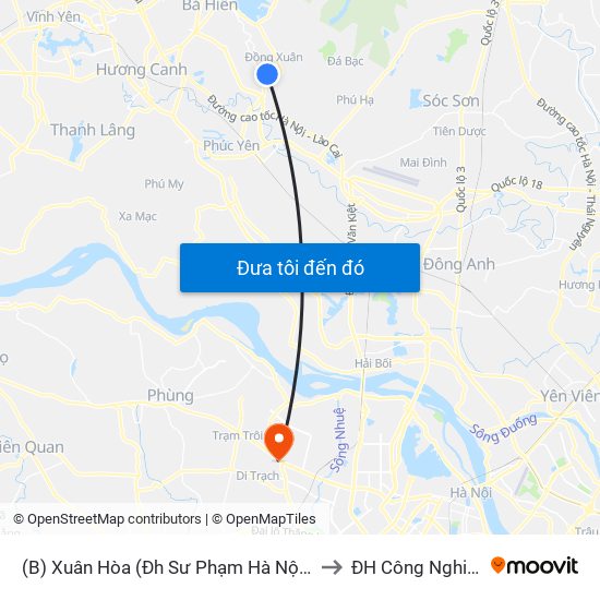(B) Xuân Hòa (Đh Sư Phạm Hà Nội 2) to ĐH Công Nghiệp map