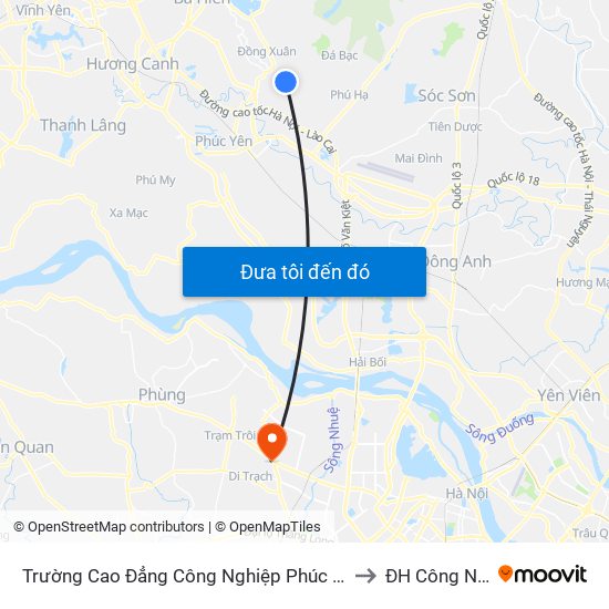 Trường Cao Đẳng Công Nghiệp Phúc Yên (Chiều Về) to ĐH Công Nghiệp map