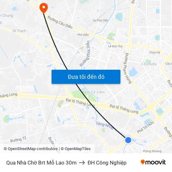 Qua Nhà Chờ Brt Mỗ Lao 30m to ĐH Công Nghiệp map