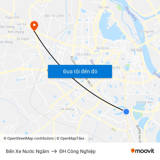 Bến Xe Nước Ngầm to ĐH Công Nghiệp map