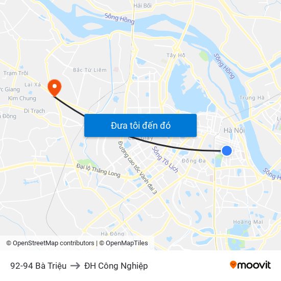 92-94 Bà Triệu to ĐH Công Nghiệp map