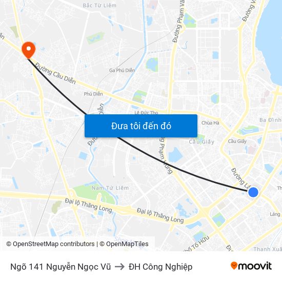 Ngõ 141 Nguyễn Ngọc Vũ to ĐH Công Nghiệp map