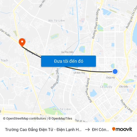 Trường Cao Đẳng Điện Tử - Điện Lạnh Hà Nội - Số 10 Nguyễn Văn Huyên to ĐH Công Nghiệp map