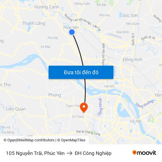 105 Nguyễn Trãi, Phúc Yên to ĐH Công Nghiệp map