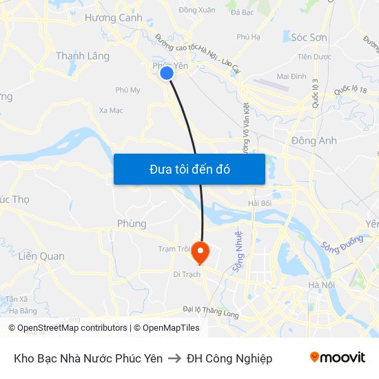 Kho Bạc Nhà Nước Phúc Yên to ĐH Công Nghiệp map