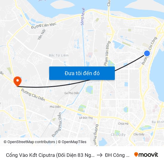 Cổng Vào Kđt Ciputra (Đối Diện 83 Nguyễn Hoàng Tôn) to ĐH Công Nghiệp map