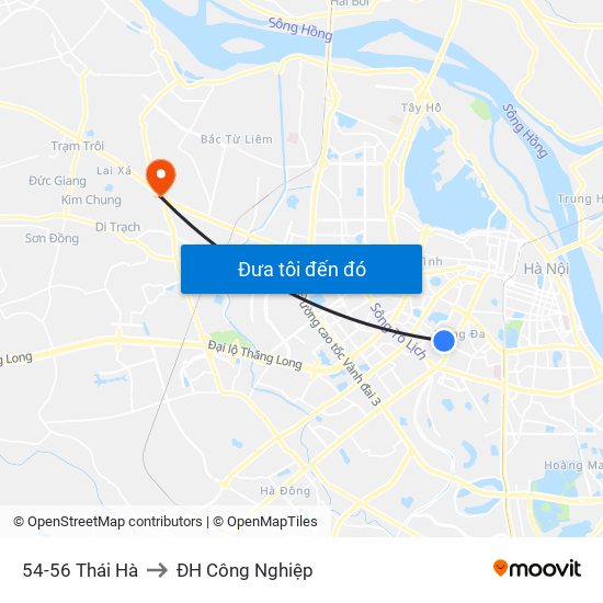 54-56 Thái Hà to ĐH Công Nghiệp map