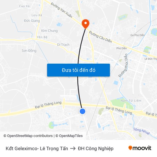 Kđt Geleximco- Lê Trọng Tấn to ĐH Công Nghiệp map