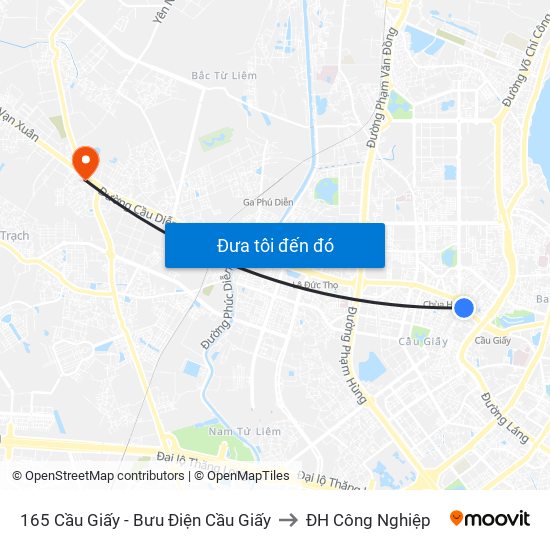 165 Cầu Giấy - Bưu Điện Cầu Giấy to ĐH Công Nghiệp map