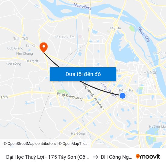 Đại Học Thuỷ Lợi - 175 Tây Sơn (Cột Trước) to ĐH Công Nghiệp map