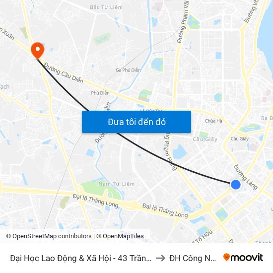 Đại Học Lao Động & Xã Hội - 43 Trần Duy Hưng to ĐH Công Nghiệp map