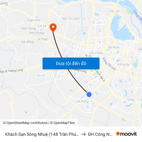 Khách Sạn Sông Nhuệ (148 Trần Phú- Hà Đông) to ĐH Công Nghiệp map