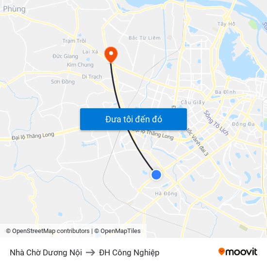 Nhà Chờ Dương Nội to ĐH Công Nghiệp map