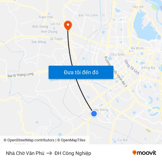 Nhà Chờ Văn Phú to ĐH Công Nghiệp map