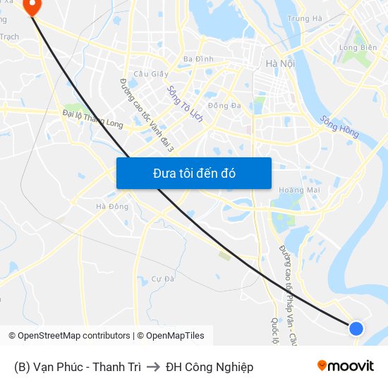 (B) Vạn Phúc - Thanh Trì to ĐH Công Nghiệp map