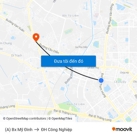 (A) Bx Mỹ Đình to ĐH Công Nghiệp map