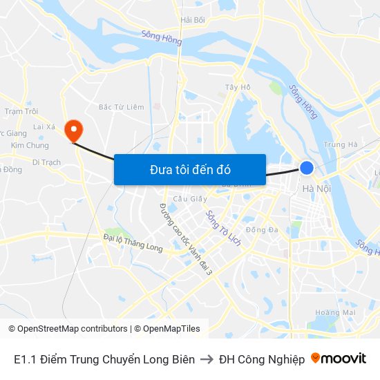 E1.1 Điểm Trung Chuyển Long Biên to ĐH Công Nghiệp map
