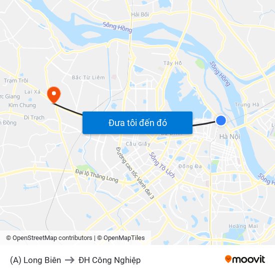 (A) Long Biên to ĐH Công Nghiệp map