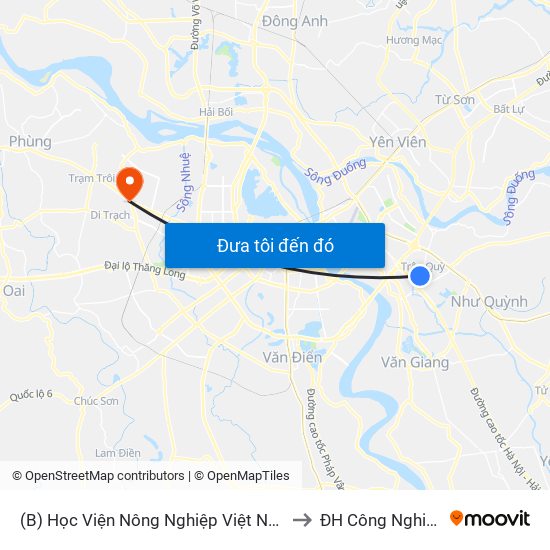 (B) Học Viện Nông Nghiệp Việt Nam to ĐH Công Nghiệp map