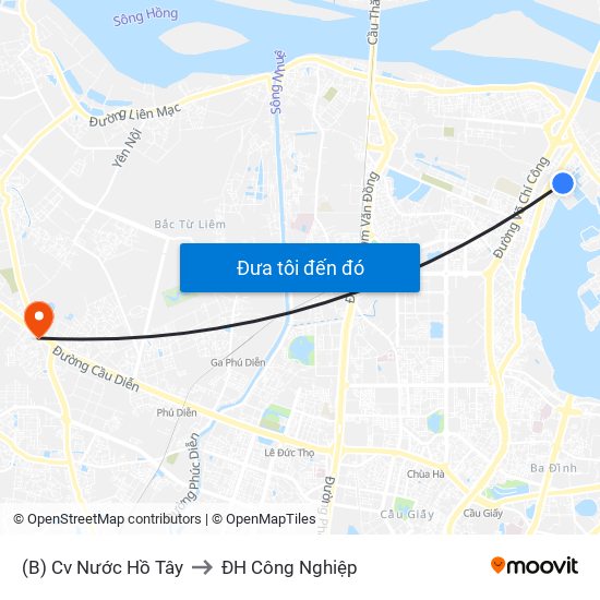 (B) Cv Nước Hồ Tây to ĐH Công Nghiệp map