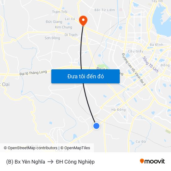 (B) Bx Yên Nghĩa to ĐH Công Nghiệp map