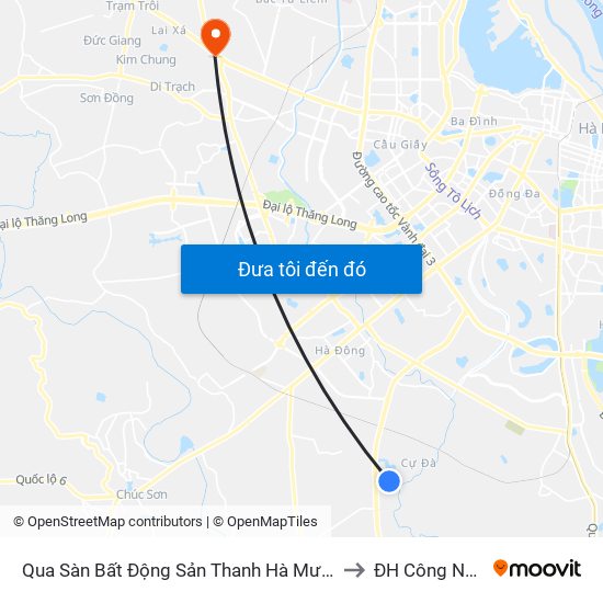 Qua Sàn Bất Động Sản Thanh Hà Mường Thanh to ĐH Công Nghiệp map