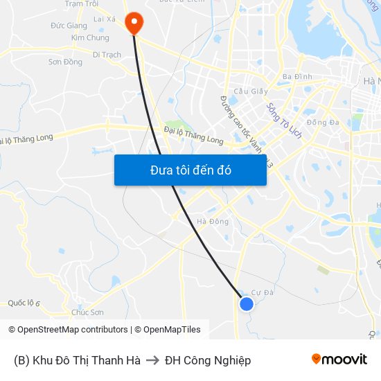 (B) Khu Đô Thị Thanh Hà to ĐH Công Nghiệp map