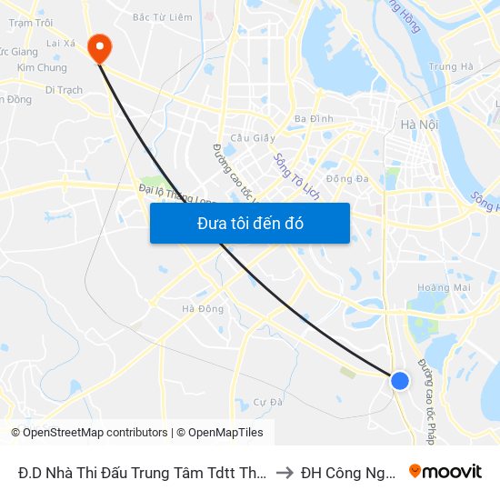 Đ.D Nhà Thi Đấu Trung Tâm Tdtt Thanh Trì to ĐH Công Nghiệp map