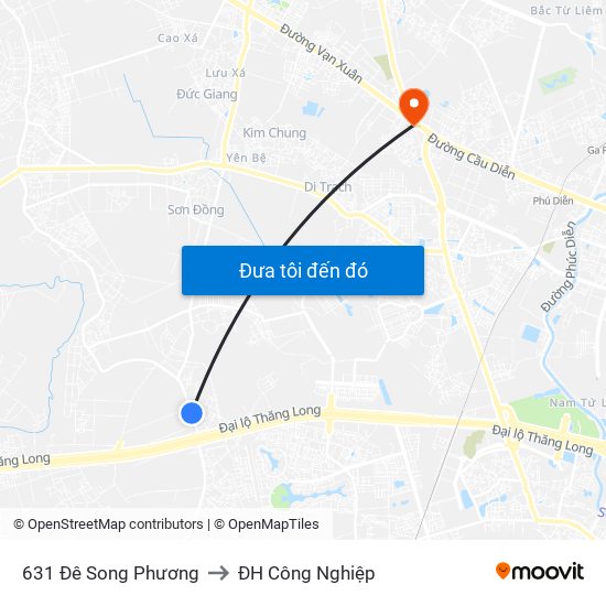 631 Đê Song Phương to ĐH Công Nghiệp map