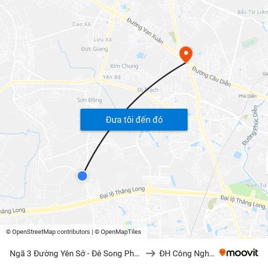 Ngã 3 Đường Yên Sở - Đê Song Phương to ĐH Công Nghiệp map