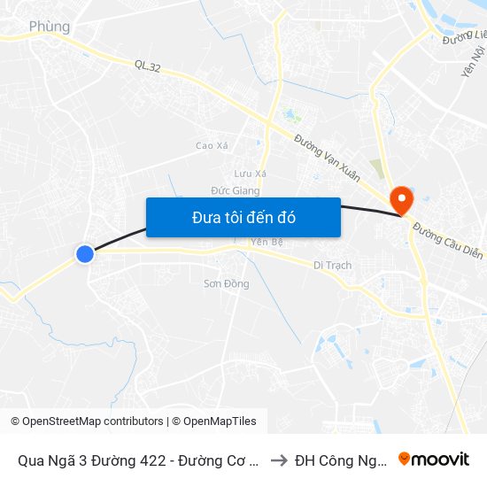 Qua Ngã 3 Đường 422 - Đường Cơ Đê 50m to ĐH Công Nghiệp map