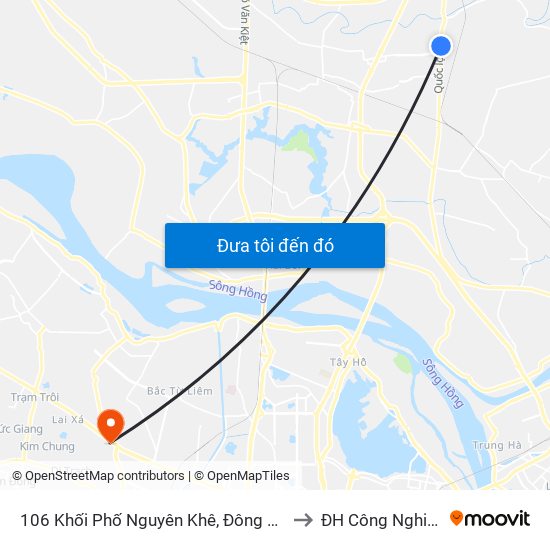 106 Khối Phố Nguyên Khê, Đông Anh to ĐH Công Nghiệp map