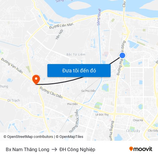 Bx Nam Thăng Long to ĐH Công Nghiệp map