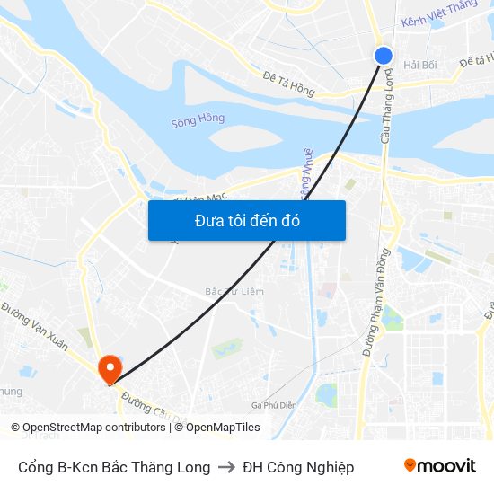 Cổng B-Kcn Bắc Thăng Long to ĐH Công Nghiệp map