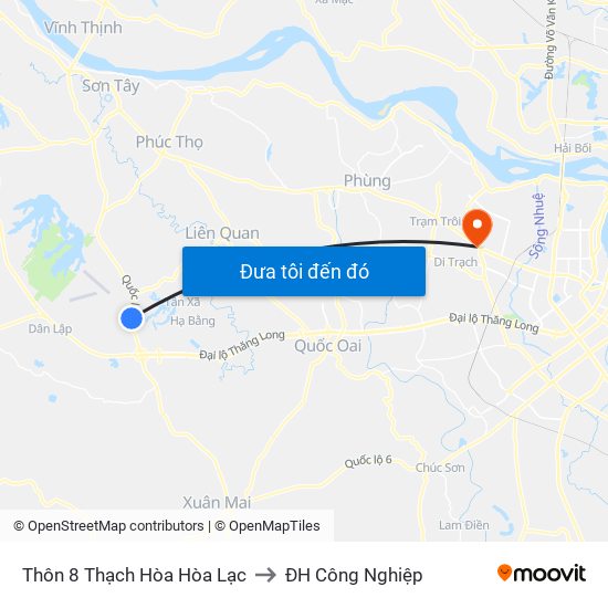 Thôn 8 Thạch Hòa Hòa Lạc to ĐH Công Nghiệp map