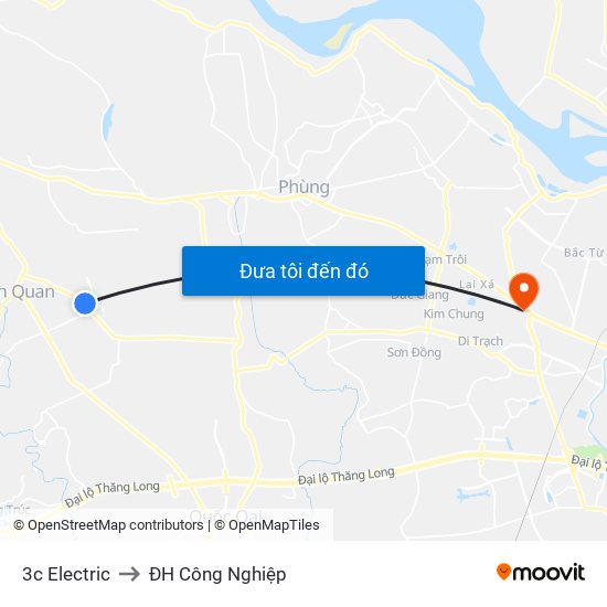 3c Electric to ĐH Công Nghiệp map