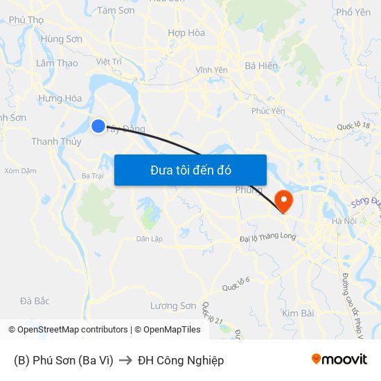 (B) Phú Sơn (Ba Vì) to ĐH Công Nghiệp map