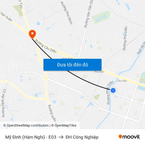 Mỹ Đình (Hàm Nghi) - E03 to ĐH Công Nghiệp map