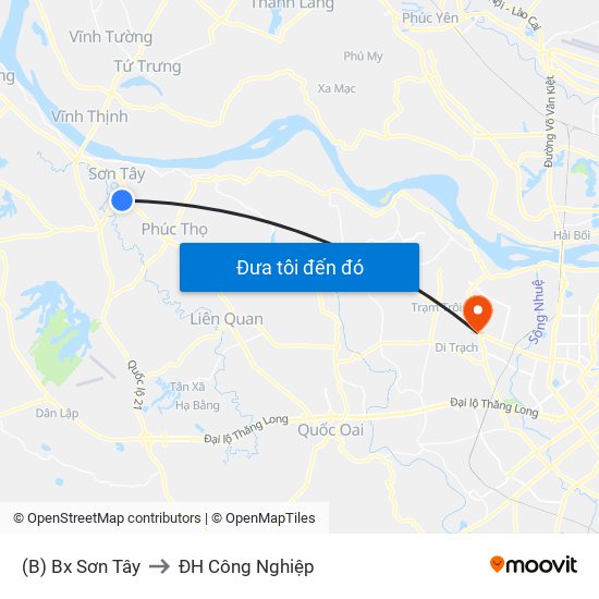 (B) Bx Sơn Tây to ĐH Công Nghiệp map