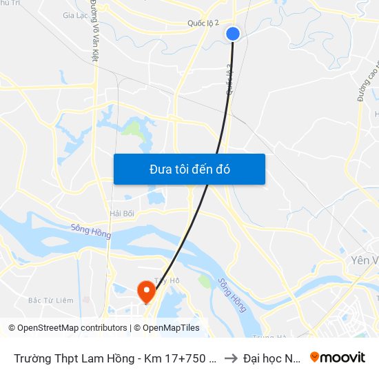 Trường Thpt Lam Hồng - Km 17+750 Quốc Lộ 3 to Đại học Nội vụ map